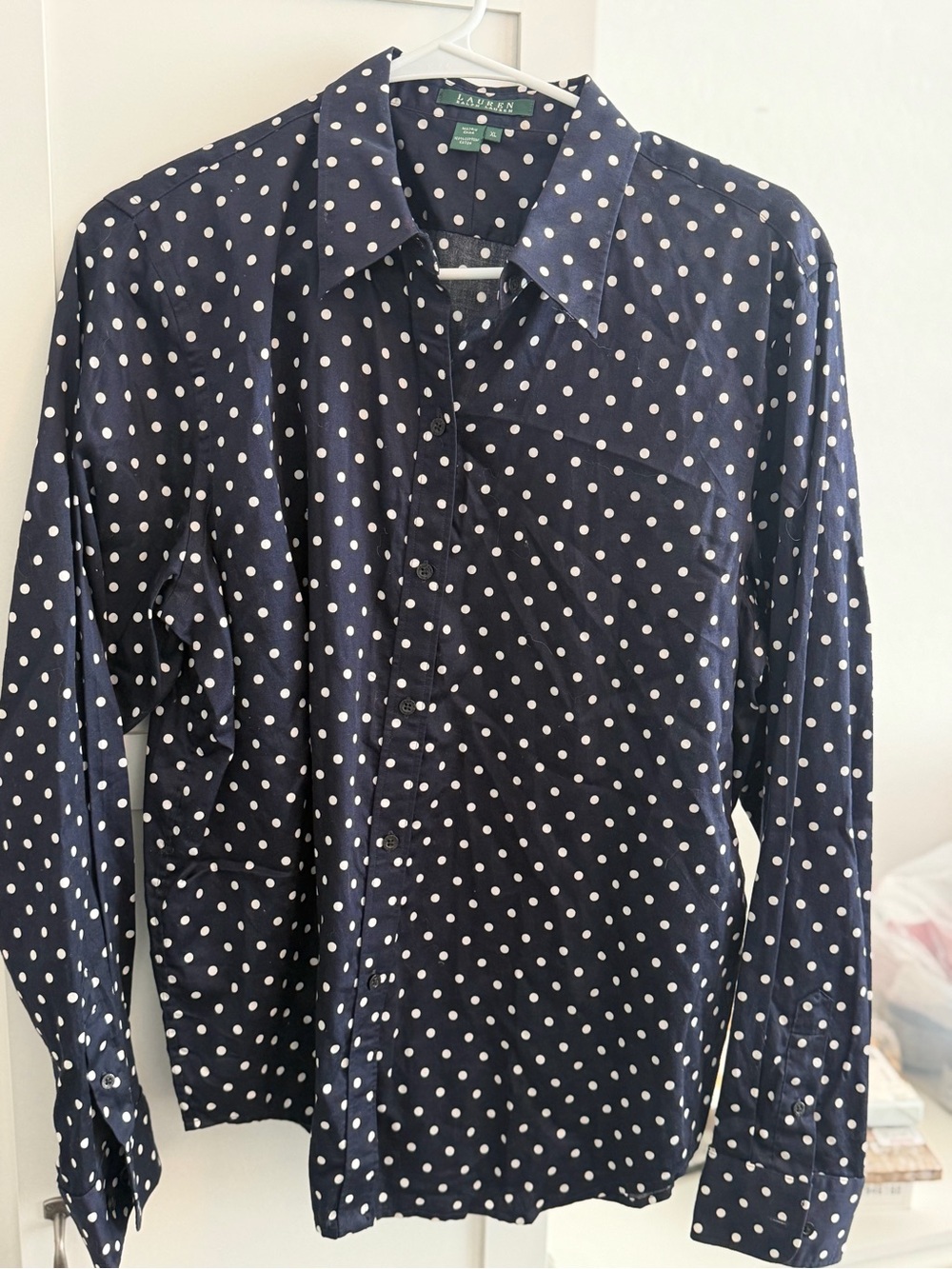 Ralph Lauren Navy Blue Polka Dot Button-Down Shirt